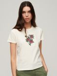 Superdry Tattoo Embroidered Fitted T-Shirt, Cream