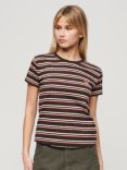 Superdry Essential Logo Striped Fitted T-Shirt, Bison Black