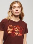 Superdry Foil Workwear Fitted T-Shirt, Chocolate Brown