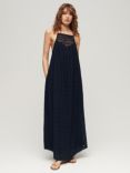 Superdry Lace Halter Beach Maxi Dress, Eclipse Navy