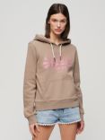 Superdry Metallic Vintage Graphic Logo Hoodie, Deep Beige Slub