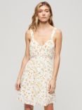 Superdry Lace Trim V-Neck Cami Dress, White Ditsy Floral