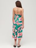 Superdry Palm Print Cut Out Midi Dress, Paradise Pink/Multi
