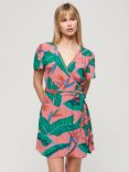 Superdry Floral Wrap Mini Dress, Pink Paradise