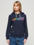 Superdry Rainbow Logo Graphic Hoodie, Darkest Navy/Multi