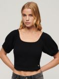 Superdry Smocked Woven Cropped Top, Black