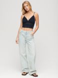 Superdry Jersey Lace Cropped Cami Top, Eclipse Navy