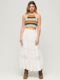 Superdry Cropped Stripe Halter Crochet Top, Satsuma/Multi