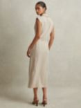 Reiss Yasmin Linen Blend Wrap Front Midi Dress, Neutral