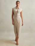Reiss Yasmin Linen Blend Wrap Front Midi Dress, Neutral