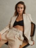 Reiss Cassie Single Breasted Linen Blazer, Natural