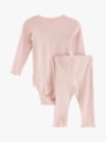Lindex Baby Organic Cotton Pointelle Wrap Bodysuit & Leggings Set, Light Dusty Pink