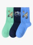Lindex Kids' Monster Truck Socks, Pack Of 3, Dusty Blue/Multi