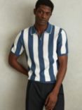 Reiss Paros Short Sleeve Textured Stripe Polo Shirt, Blue/White