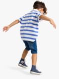 Lindex Kids' Short Sleeve Striped Polo Shirt, Dark Blue/White