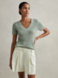 Reiss Rosie Linen Blend Rib Knit Top, Sage