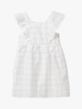 Benetton Kids' Linen Blend Check Print Dress, Cream/Multi