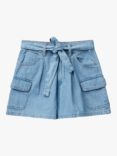 Benetton Kids' Tie Waist Denim Cargo Shorts, Blue