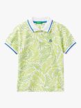 Benetton Kids' Leaves Print Polo Shirt, Green