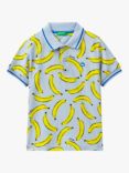 Benetton Kids' Banana Print Polo Shirt, Sky Blue