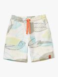 Benetton Kids' Leaf Print Fleece Drawstring Bermuda Shorts, Cream/Multi
