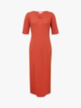 Celtic & Co. Linen Cotton Blend V-Neck Midi Dress, Burnt Orange