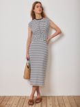 Mint Velvet Stripe Twist Detail Midi Jersey Dress, Navy/White