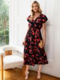 HotSquash Petite Chiffon Floral Print Midi Dress, Red/Black