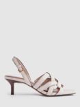 Reiss Nina Leather Kitten Heel Sandals, White