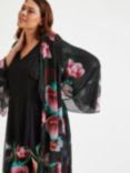 Scarlett & Jo Poppy Print Waterfall Neck Kimono, Black/Red