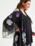 Scarlett & Jo Floral Print Waterfall Neck Kimono, Black/Purple