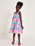 Monsoon Kids' Rainbow Ikat Print Tiered Dress, Ivory/Multi