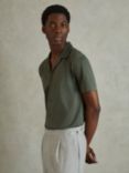 Reiss Caspa Cuban Collar Short Sleeve Shirt, Hunting Green