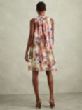 Reiss Kady Floral Print High Neck Mini Dress, Cream/Multi