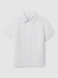 Reiss Kids' Holiday Linen Short Sleeve Shirt, White