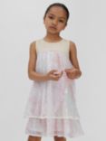 Reiss Kids' Daisy Sequin Layered Dress, Pink/Multi