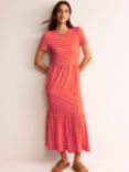 Boden Emma Striped Tiered Jersey Midi Dress, Fiesta/Ivory