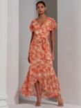 Jolie Moi Haylie Chiffon Wrap Maxi Dress, Orange Multi