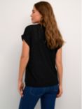 KAFFE Rachel Short Sleeve Eyelet Blouse, Deep Black