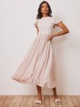 Mint Velvet Ruffle Sleeve Jersey Midi Dress, Light Pink