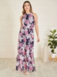 Yumi Blossom Print Halterneck Maxi Dress, Purple/Multi