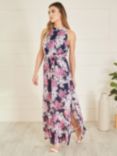 Yumi Blossom Print Halterneck Maxi Dress, Purple/Multi