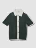 Reiss Kids' Misto Open Stitch Shirt, Green/Optic White