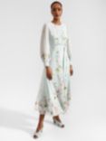 Hobbs Maribella Floral Print Silk Midi Dress, Green/Multi