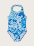 Monsoon Kids' Tie Dye Crochet Neck Detail Swimsuit, Turquoise