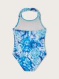 Monsoon Kids' Tie Dye Crochet Neck Detail Swimsuit, Turquoise