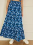 Yumi Cotton Floral Ruched Waist Maxi Skirt, Blue/Multi