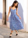 Yumi Animal Ruched Waist Midi Dress, Blue