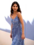 Yumi Animal Ruched Waist Midi Dress, Blue