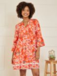 Yumi Ikat Print Mini Tunic Dress, Orange